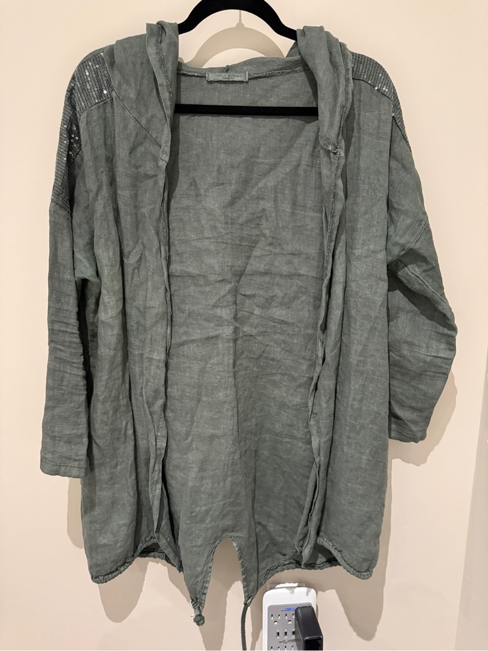 Viola Borghi Made in Italy Linen Hooded Cardigan Jacket Medium Sage Green